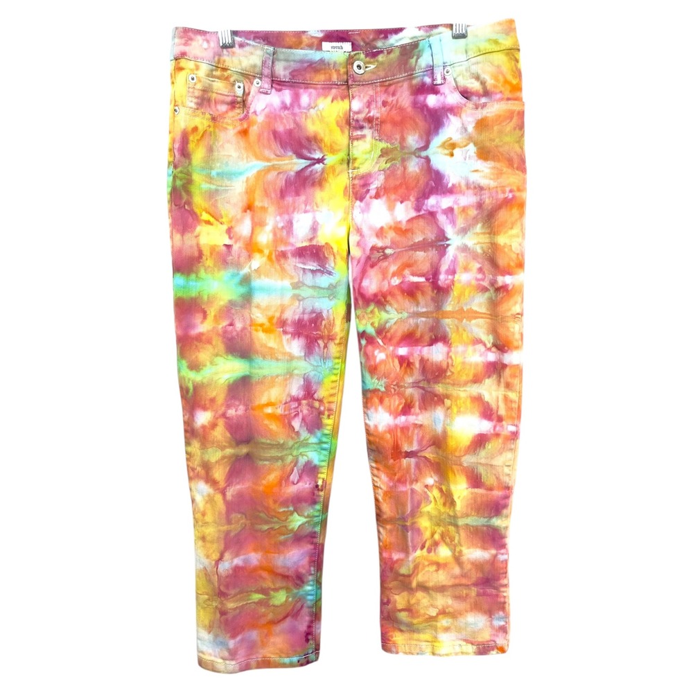 Liz & Co. Size‎ 12 Jeans Handmade Tie Dye Capri Pants Colorful Casual 1303